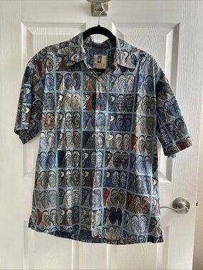 Kahala Hawaiian Shirt Mens M Multicolor Sandals Print Short Sleeve Button Up